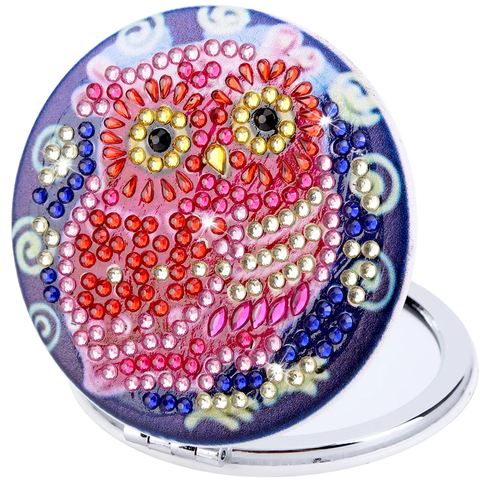 DIY Owl Diamond Painting Makeup Compact Mirror Portable Folding Purse Mirror
