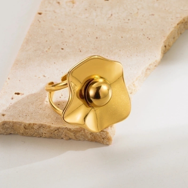 Elegant Retro Geometric Flower Stainless Steel Plating 18k Gold Plated Open Rings