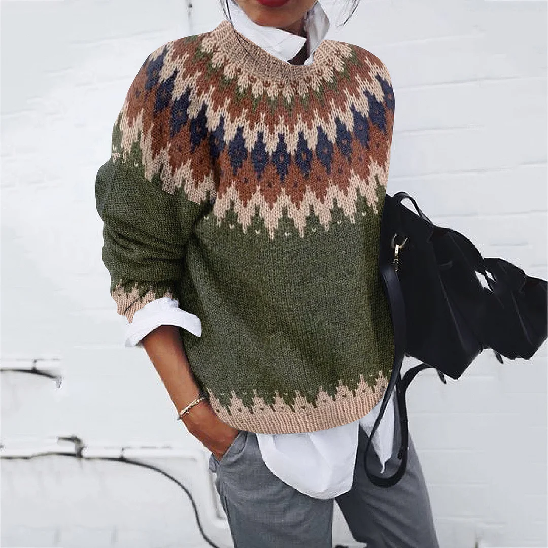 Vintage Wave Pattern Contrast Print Sweater