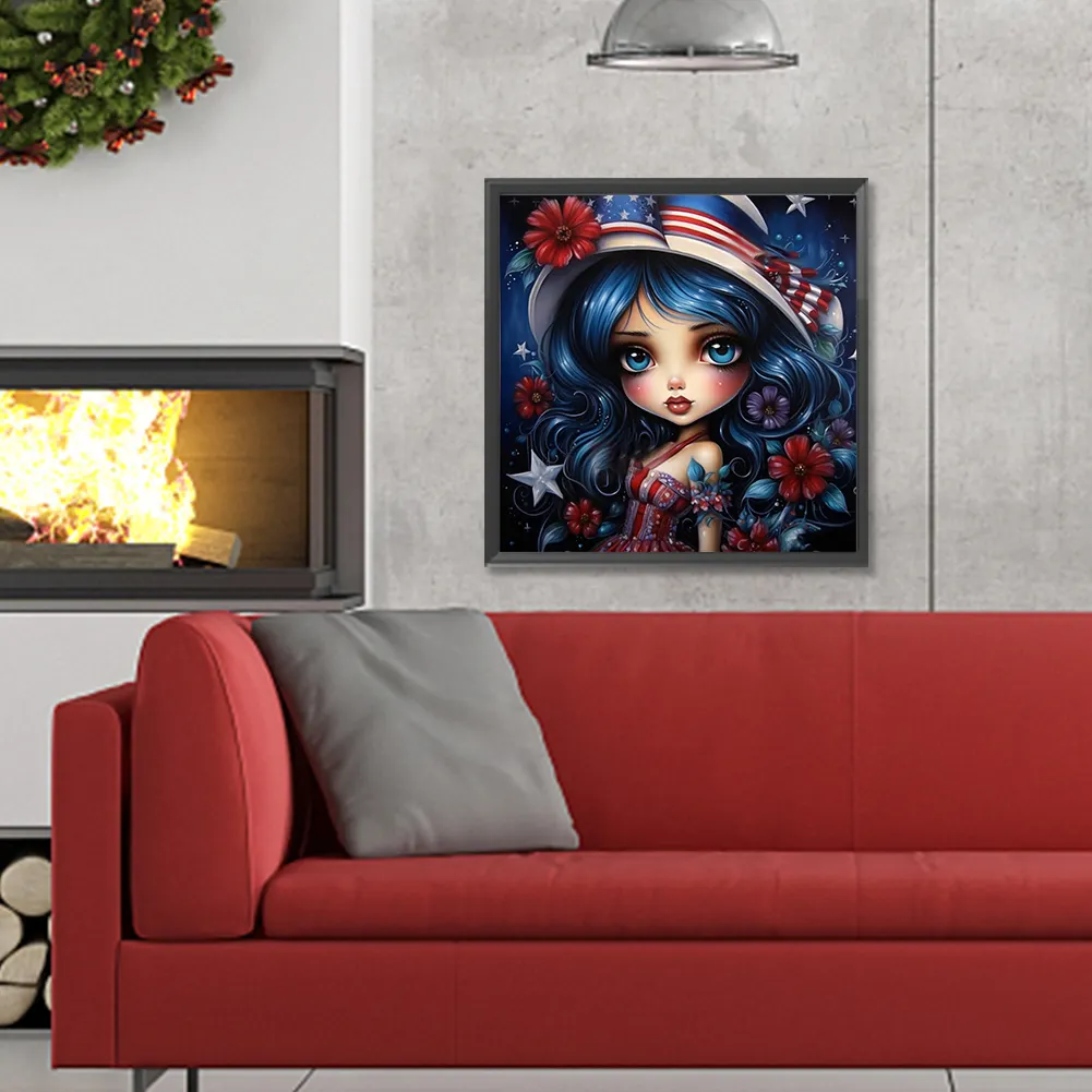 Full Round Diamond Painting 30*30cm - Cartoon Flag Girl