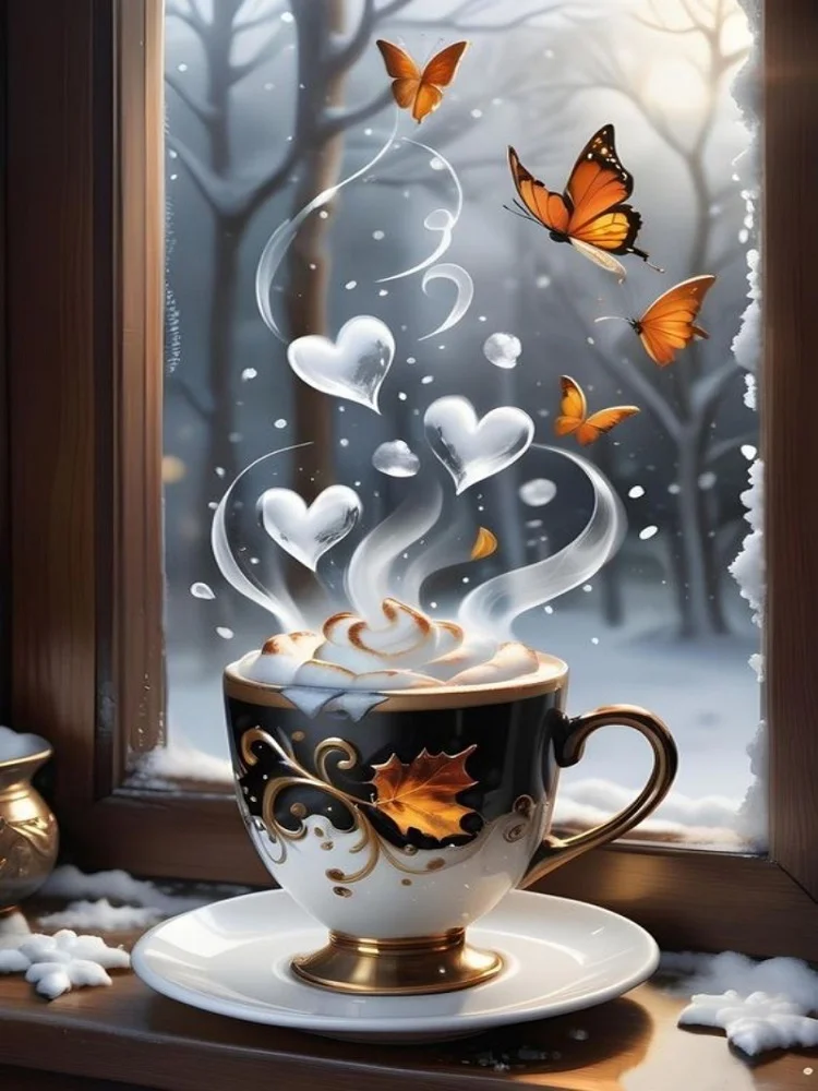 Coffee Butterfly 40*60CM (Canvas) Full Round Drill Diamond Painting gbfke