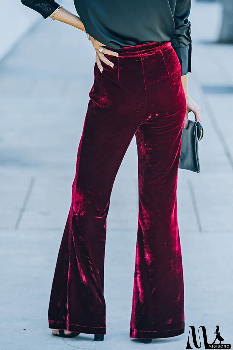 MidiSono - Cheerful Velvet Seam Flares Pants