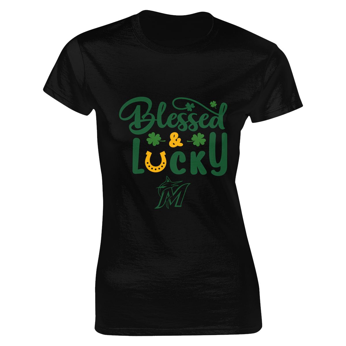 Miami Marlins St Patrick's Day Blessed And Lucky Women's Short-Sleeve Cotton Tee