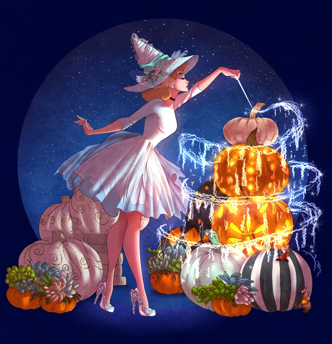 Halloween Magic Witch And Pumpkin 40*40CM(Canvas) Full Round Drill Diamond Painting gbfke
