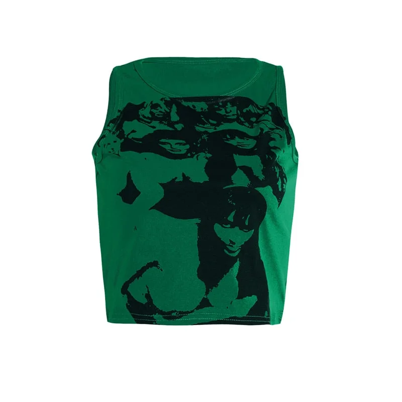 Xingqing Gothic Portrait Print T-shirt Aesthetic Short Sleevle Sweats Tees Harajuku Streetwear White Crop Top Women Clothes