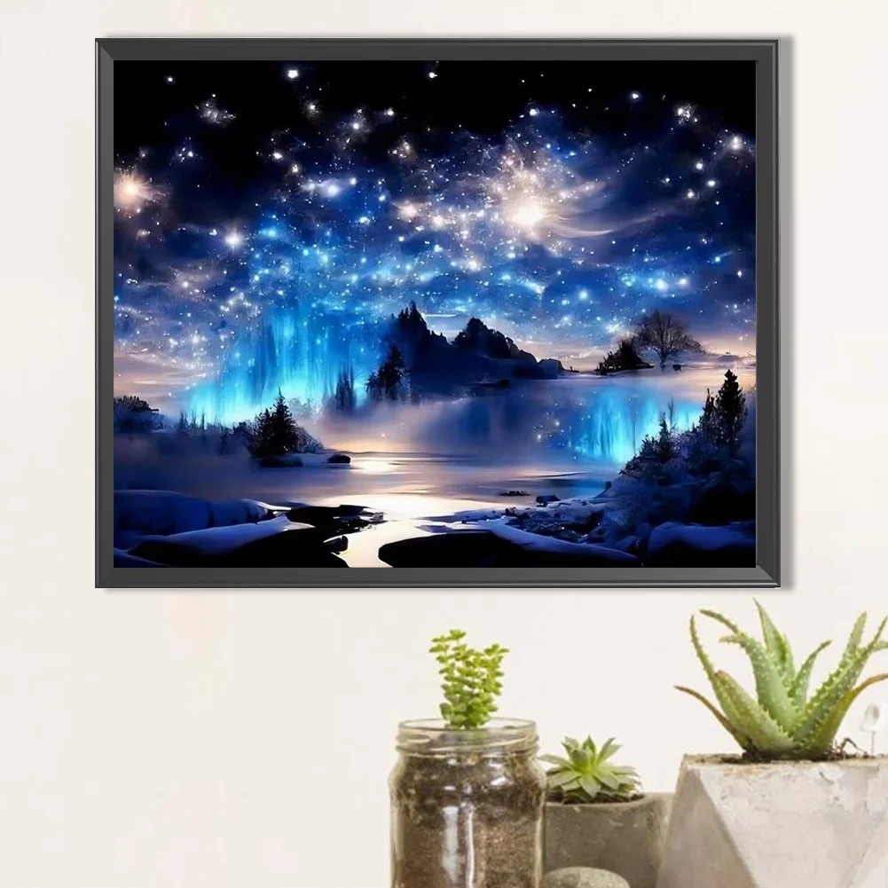 Partial AB Diamond Painting - Full Round Drill - Starry Night Mountain(Canvas|55*45cm)