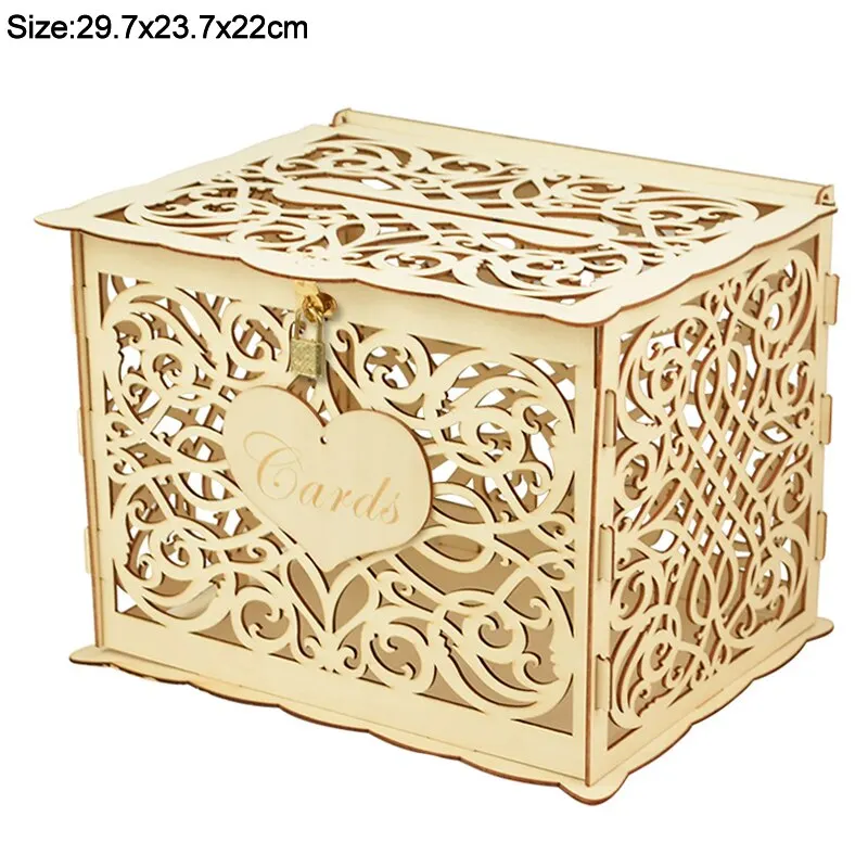 DIY Rustic Wedding Card Invitatin Boxes with Lock and Card Sign Mr&Mrs Wooden Money Gift Box Wedding Favor Decoration Supplies