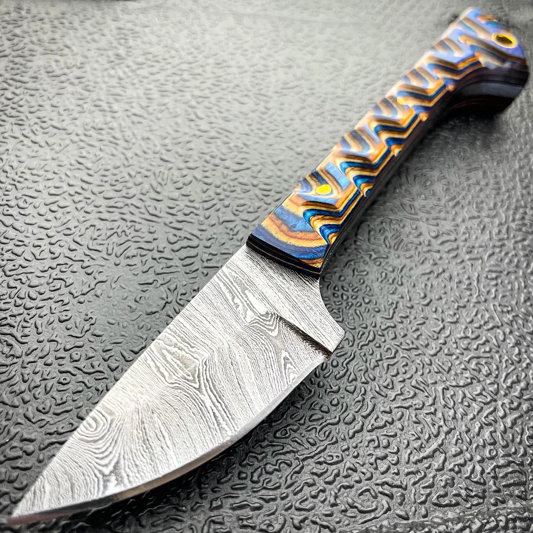 SALE! 6.6" Damascus Survival Fixed Blade Hunting PRIDEFUL FANG CAPING Skinner Knife