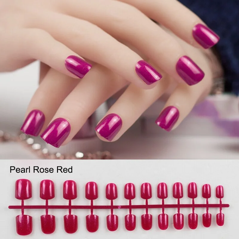 5 Sets/Lot 24pcs Artficial Nails Pure Color Fake Nails Art Decoration Short Square Head Full Cover False Nail Art Tips Display-Nail Inspo