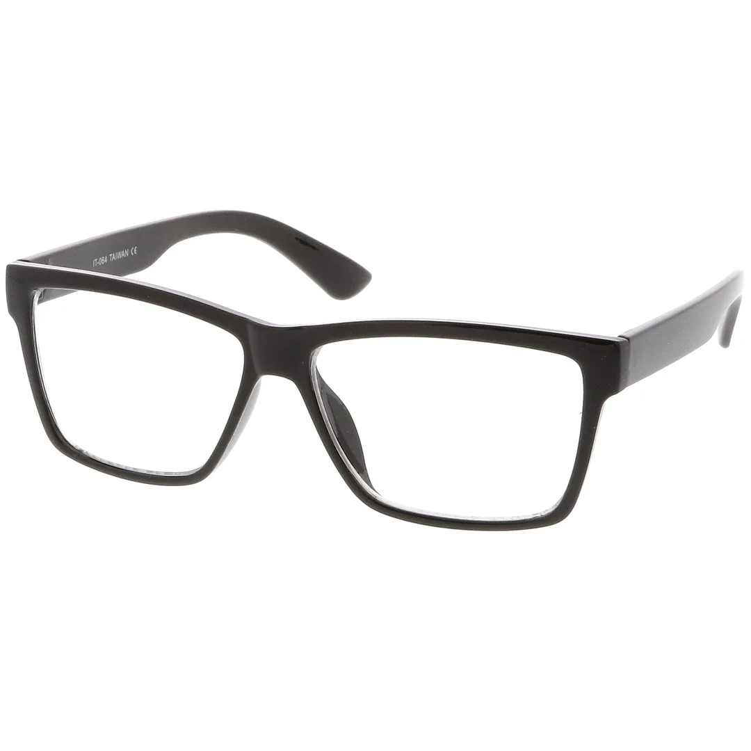 Classic Horn Rimmed Wide Arms Clear Lens Rectangle Eyeglasses 57mm