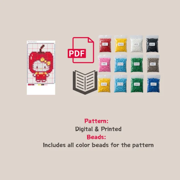 Red Bell Pepper Kitty Pattern Fuse Bead Kit  | Cute DIY Fuse 651 Beads Set