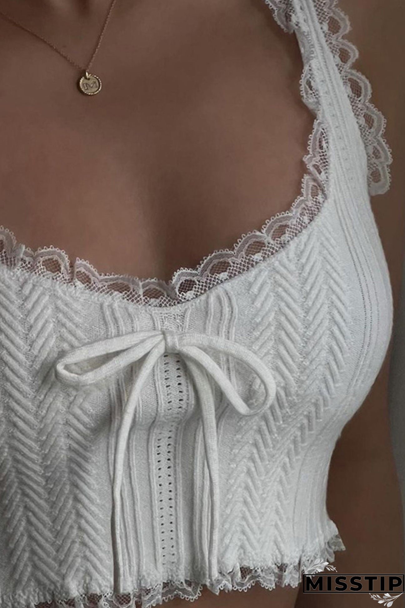 White Lacework Scoop Neck Tank Top