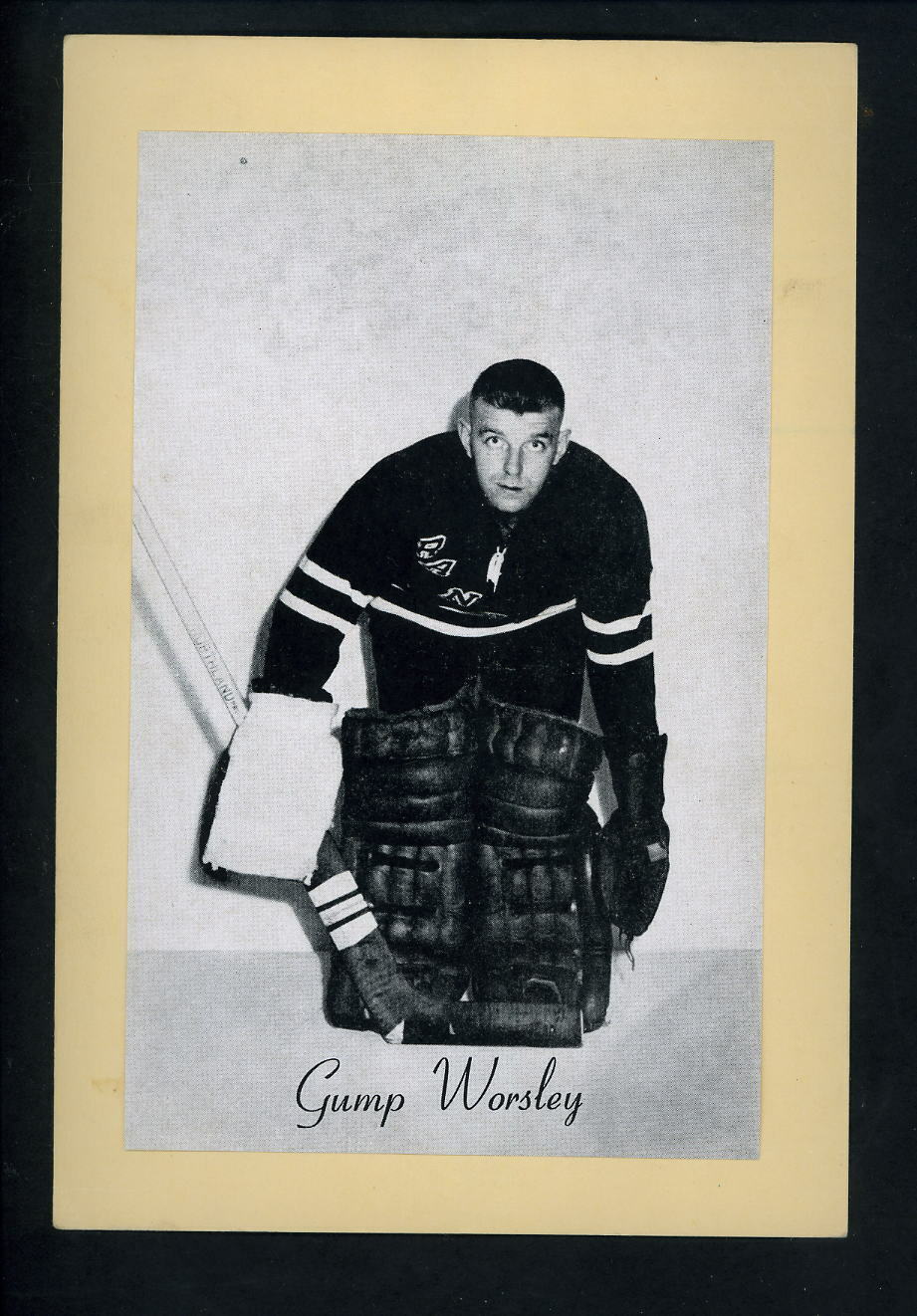 # 369 Gump Worsley 1944-63 Beehive Group 2 Photo Poster paintings New York Rangers writing back