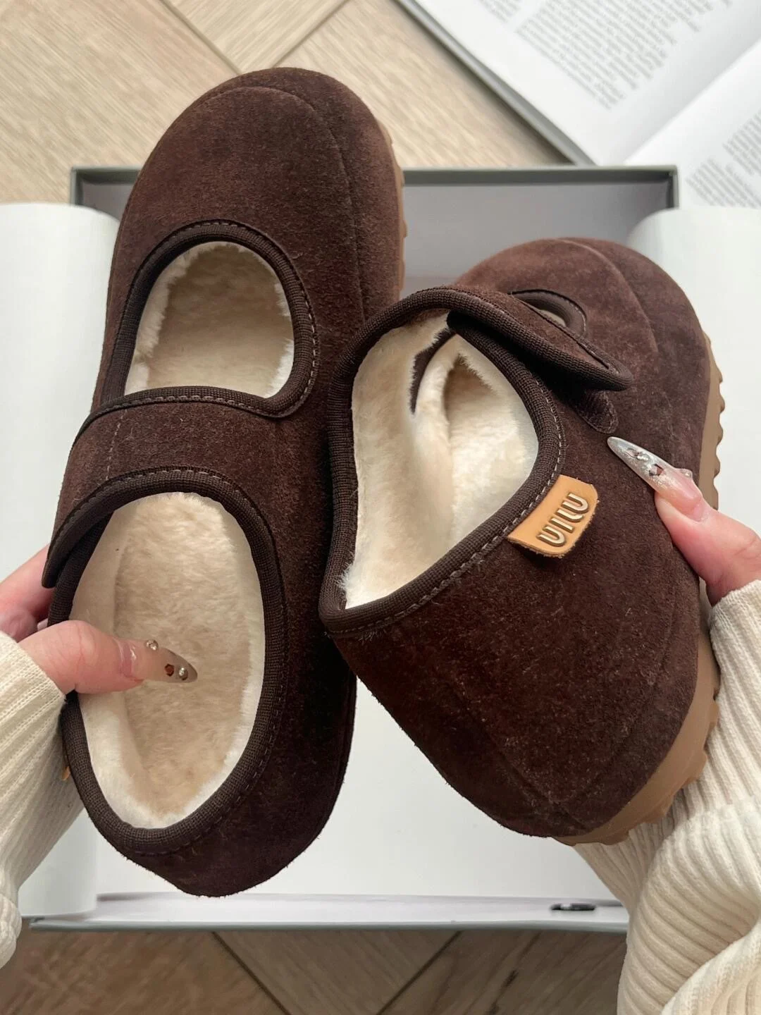 Breakj Breakj Thick Soles Of The High Mary Jane Shoes Plus Velvet Women 2025 Autumn And Winter Magic Sticker Casual Hairy Shoes