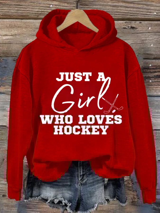 Women's Just A Girl Who Loves Hockey Print Casual Sweatshirt
