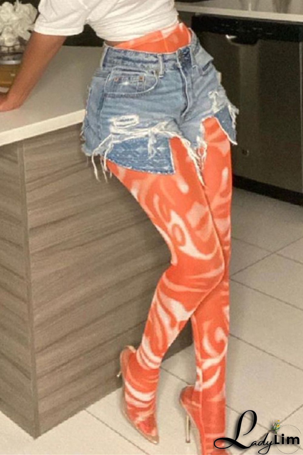 Green Fashion Casual Print Basic Skinny High Waist Pencil Trousers