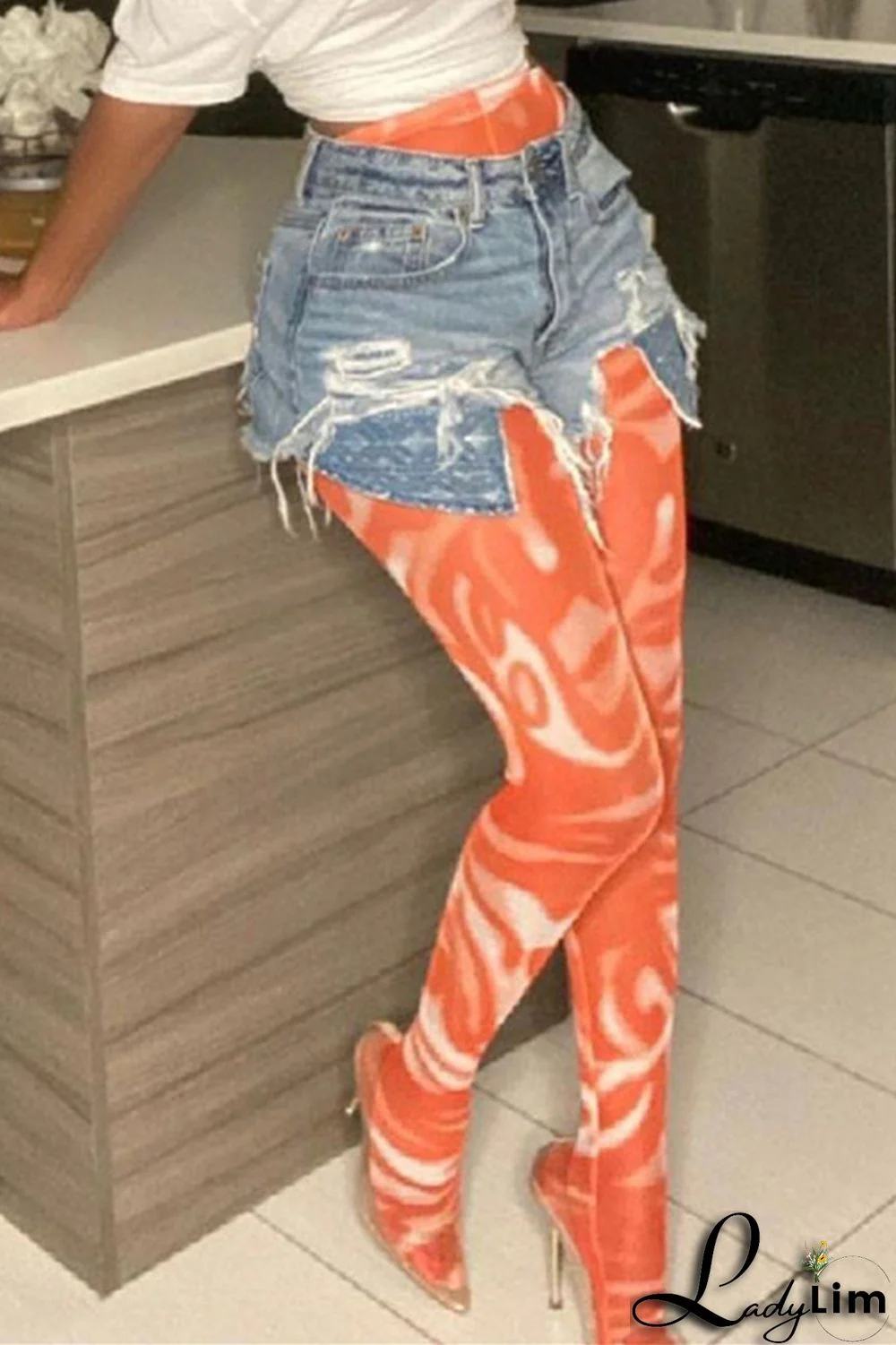 Green Fashion Casual Print Basic Skinny High Waist Pencil Trousers