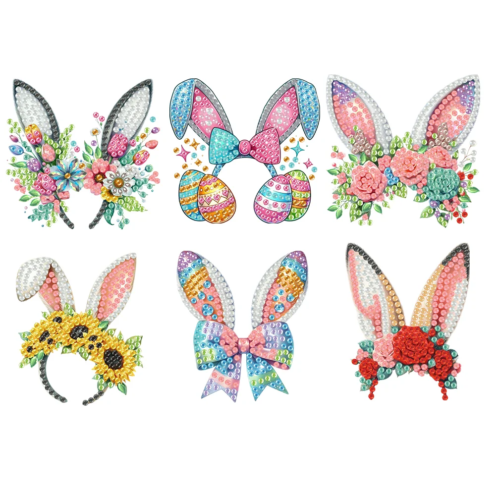 6Pcs Easter Rabbit Ears Diamond Painting Fridge Magnet for Adults Beginners