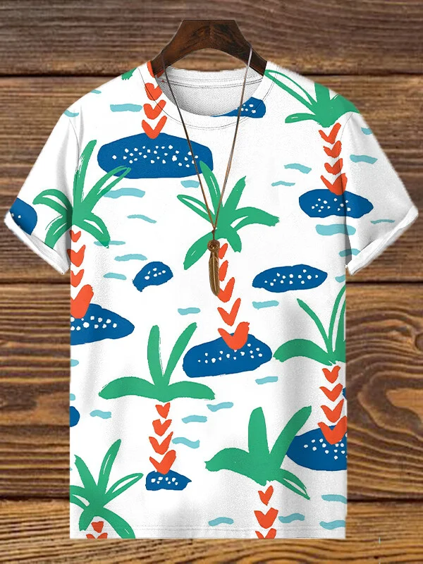 Men's Fun Coconut Tree Art Print Casual T-Shirt
