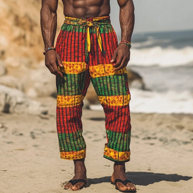 Men's Juneteenth Inspired Striped Print Linen Blend Pants
