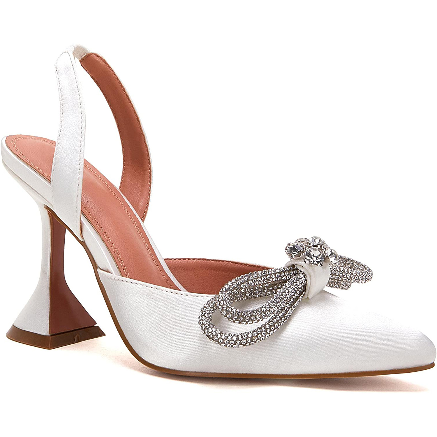 95mm Womens Heeled Sandals Point Toe Slingback Rhinestones Bowknot Crystal Party Wedding Dressy Shoes-vocosishoes