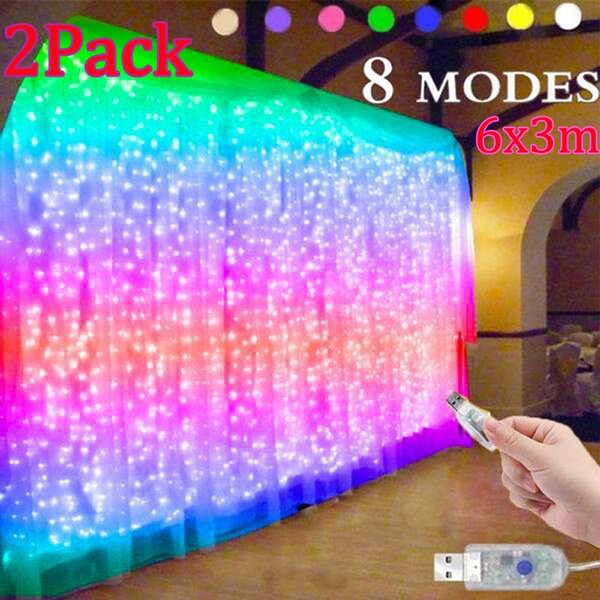 6x3m/3x3m/3x2m/3x1/1M Window Curtain Lights, 8 Modes USB Plug in Twinkle Fairy LED Copper Wire String Lights for Indoor Outdoor DIY Party Wedding Christmas Garden Home Festival Holiday Decorations,1/2Pack - Shop Trendy Women's Fashion | TeeYours