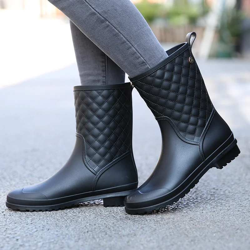 Canrulo Leisure rain boots women Low-Heeled Round Toe Shoes Waterproof Middle Tube Rain Boots chaussures femmes 2019