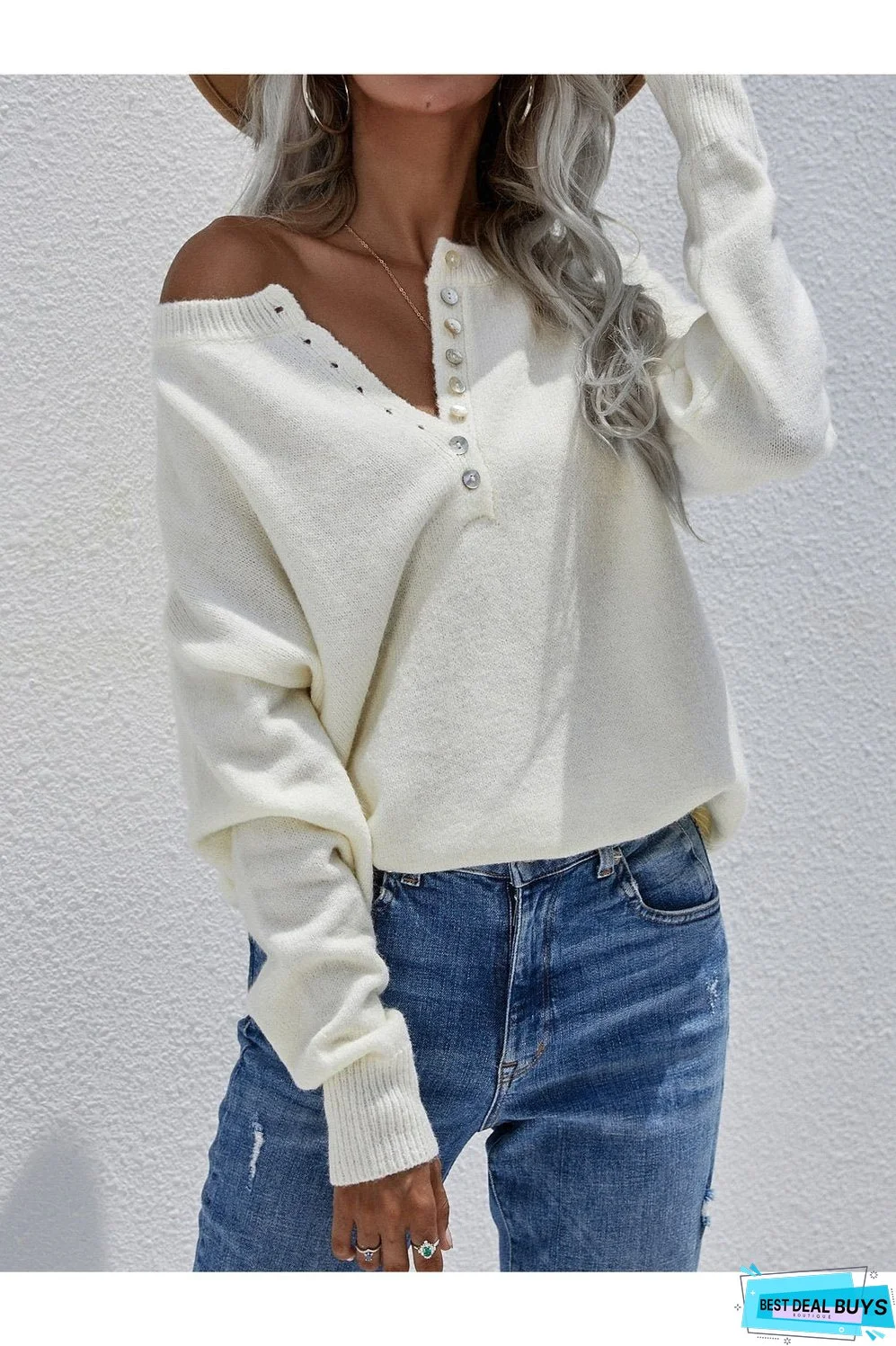 Half Button Long Sleeve Henley Sweater