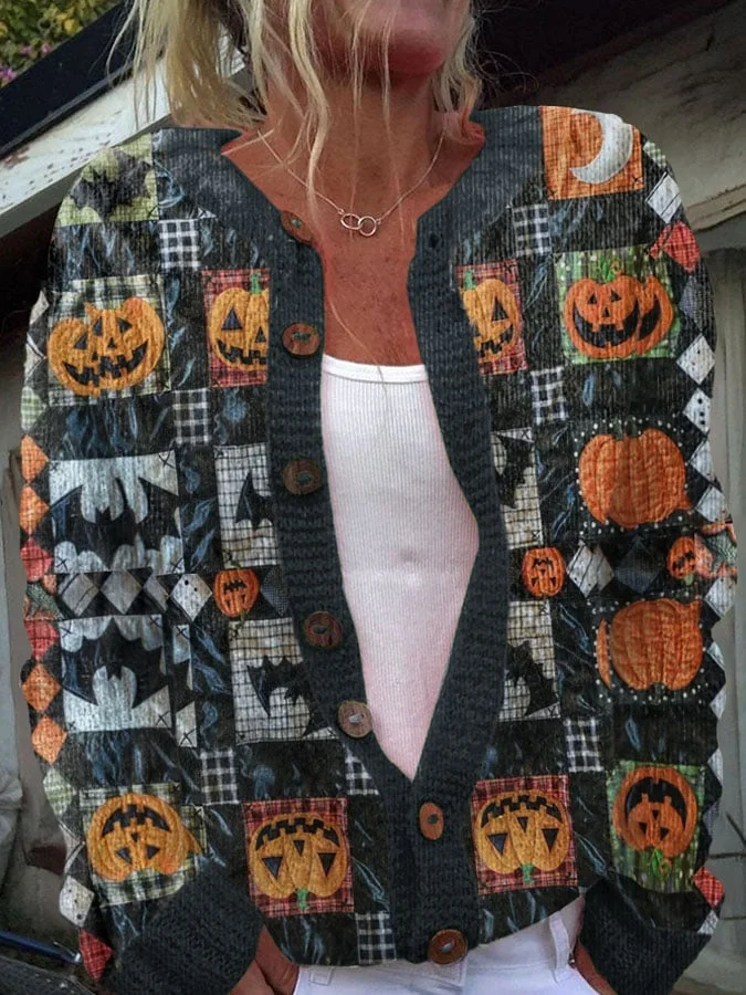 Women's Hallowmas Pumpkin  Knit Cardigan