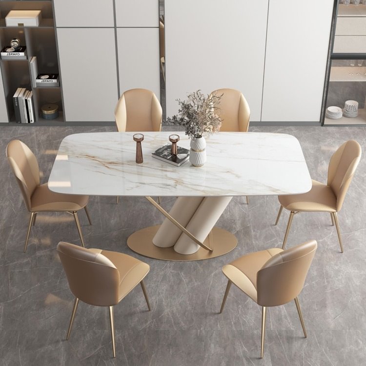 Homemys Modern Dining Table Stone Dining Table with Stainless Steel Base