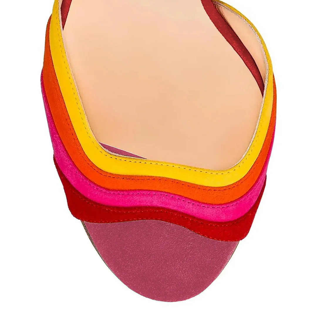 Eye-Catching Colorful Round Toe Buckle Ankle Strap Heel Sandals