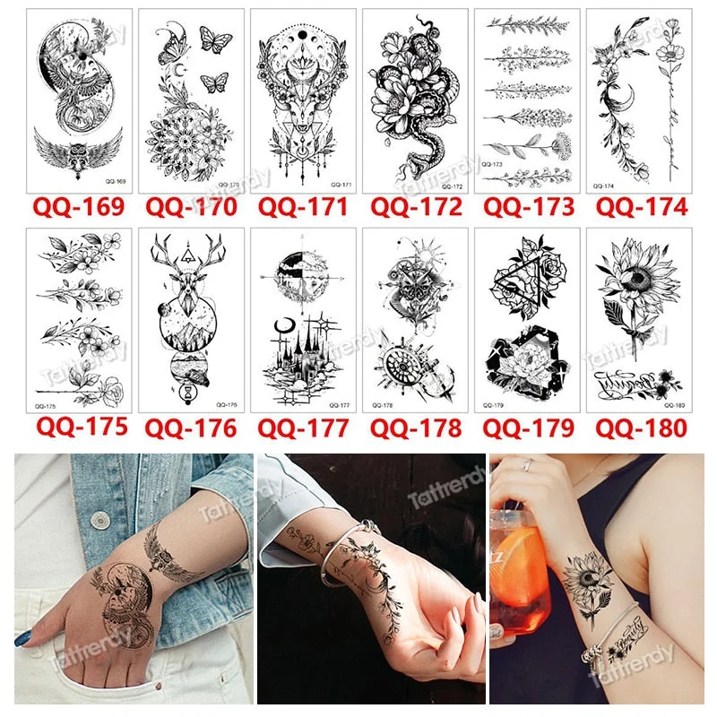 12Pcs/Set Waterproof Temporary Tattoo Sticker Small Rose Daisy Peony Flash Tatoo Flower Hand Ankle Wrist Fake Tatto For Body Art