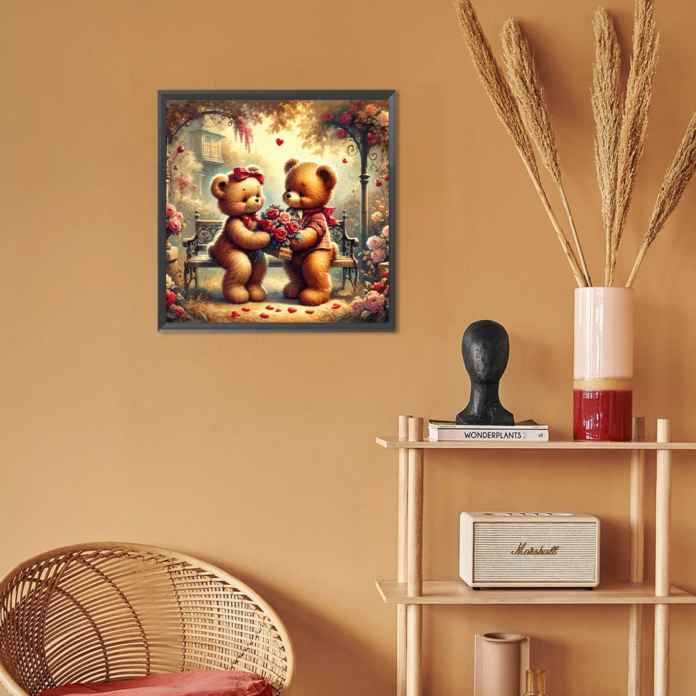 Diamond Painting - Full Round Drill - Rose Heart Bear(Canvas|30*30cm)
