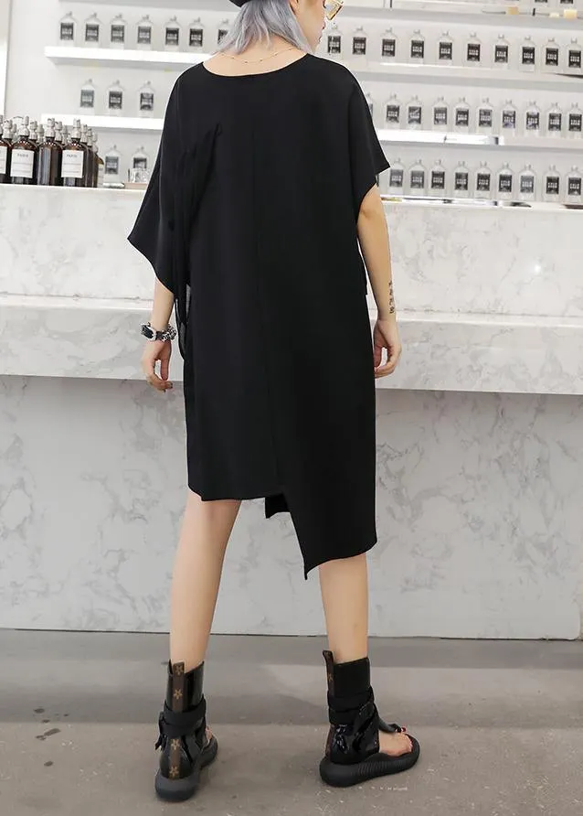 Modern v neck patchwork Cotton dress Catwalk black Dresses summer