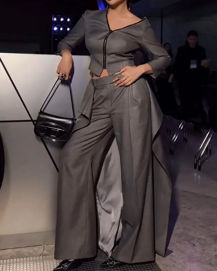 Casual solid color two piece suit
