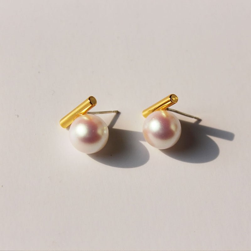 Gold-Plated Fashionable High-End Stud Earrings | Faux Mabai Pearl Stud Earrings