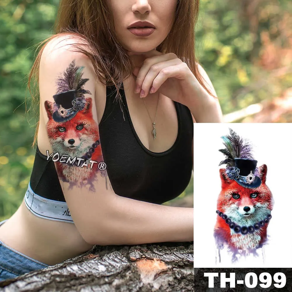 1 Sheet Animal Fake Tattoo Sticker Wolf Tiger Fox Cool Temporary Waterproof Body Art Tatoo Colored Draw For Women Men