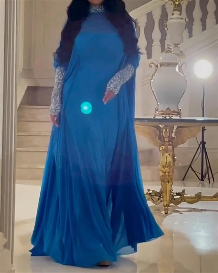 Women's Blue Loose Sequin Dress 