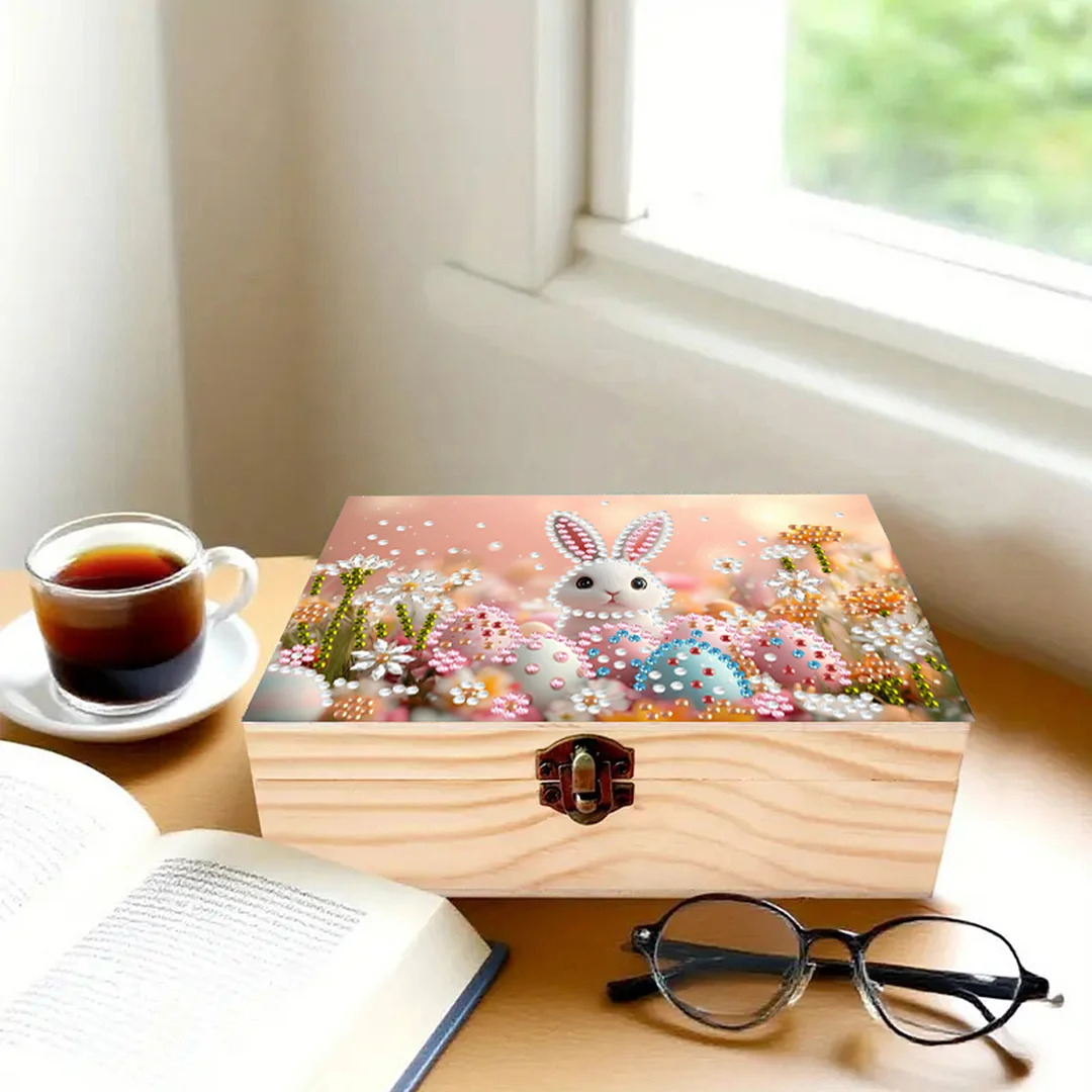 5D DIY Diamond Painting Handmade Wood Storage Box for Home Decor Craft (Rabbit)