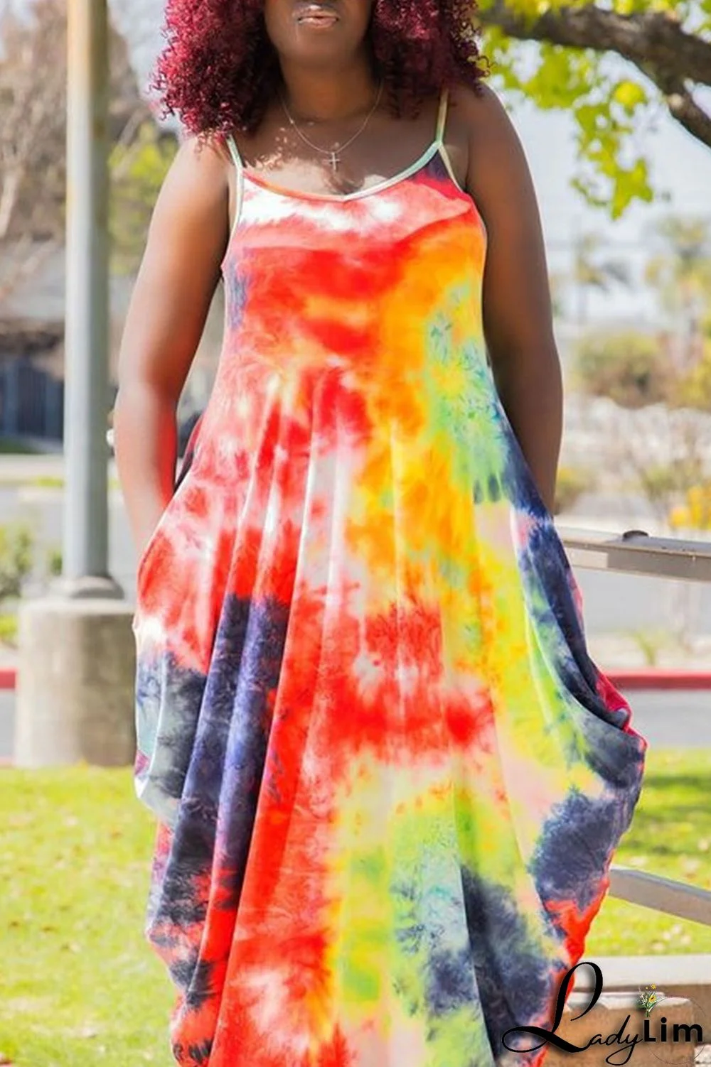 Ink Green Casual Print Patchwork Spaghetti Strap Sling Dress Plus Size Dresses