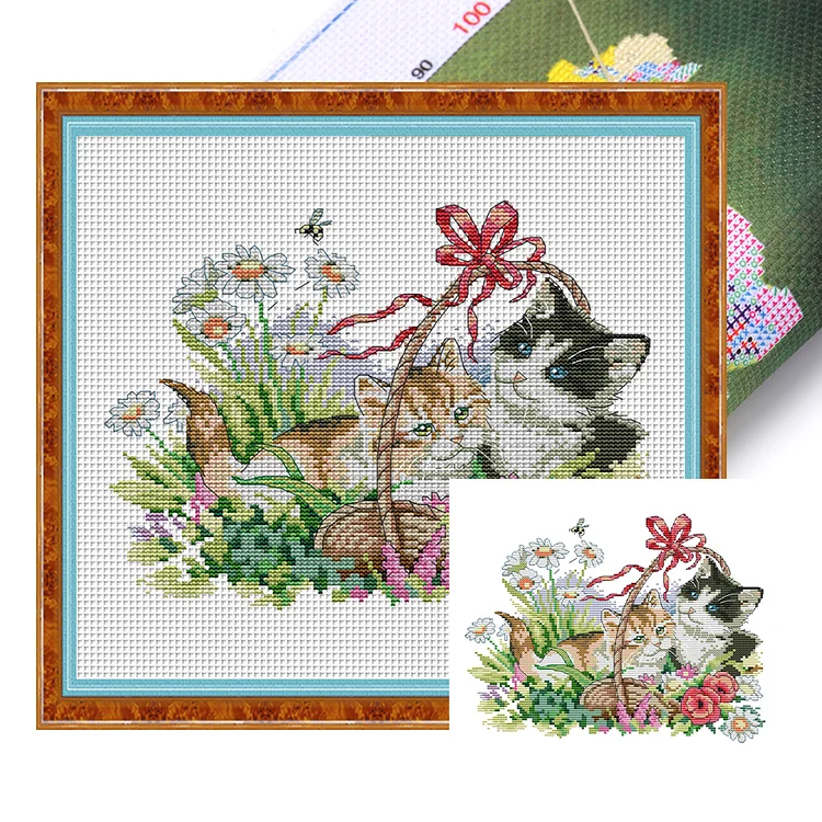 Joy Sunday Four Seasons Kitten - Printed Cross Stitch 14CT 30*26CM