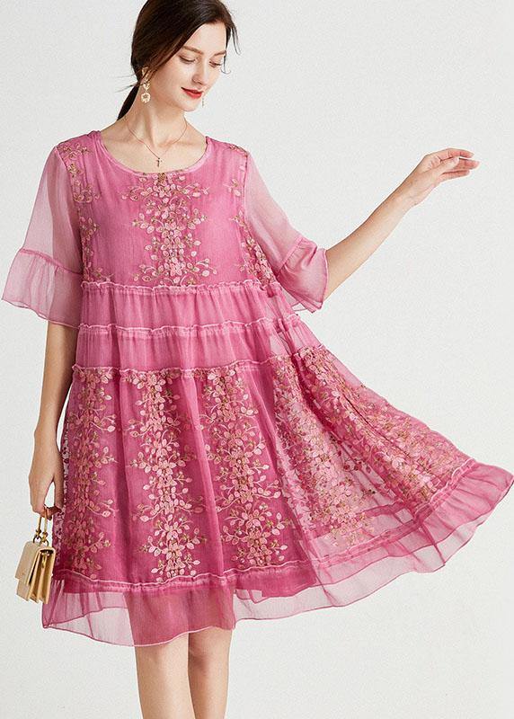 VCSHOES Rose Embroideried Patchwork Summer Dresses Half Sleeve