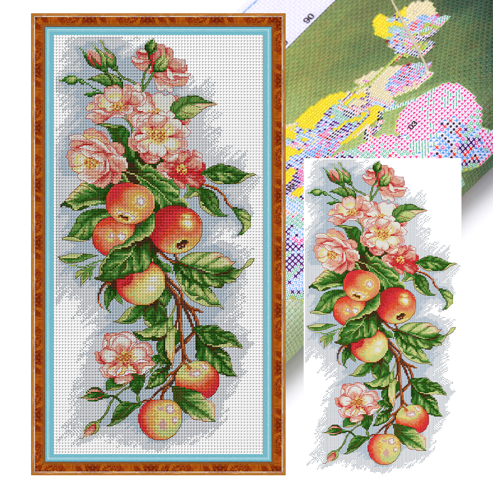 Apple And Flowers Partial 14CT Pre-stamped Canvas(30*57cm) Cross Stitch(backstitch)