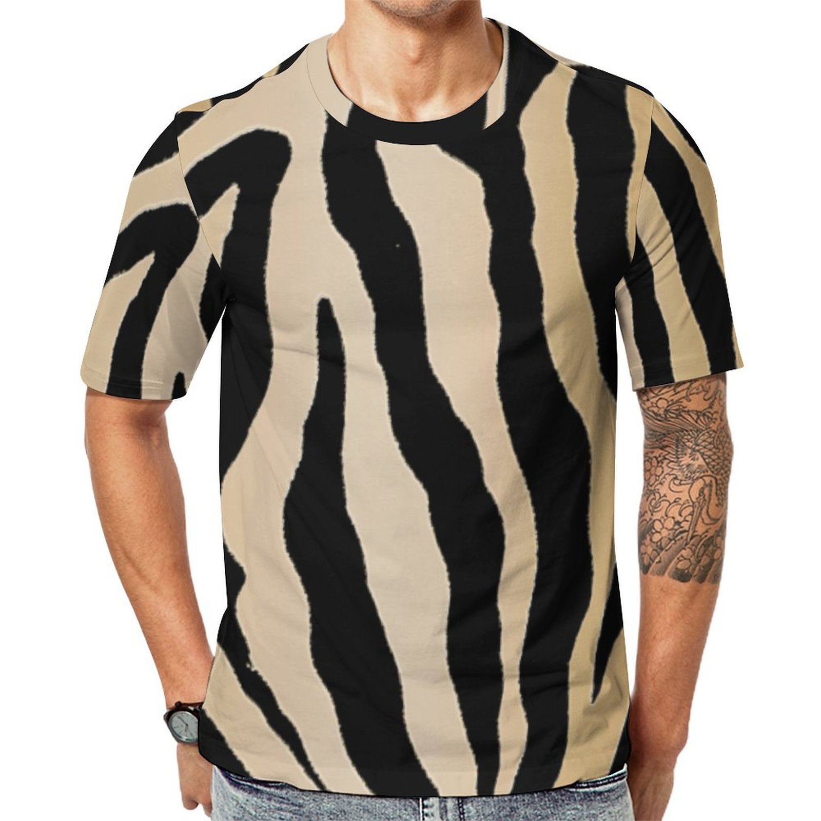 Golden Tiger Animal Print Lumbar Cushion Short Sleeve Print Unisex Tshirt Summer Casual Tees for Men and Women Coolcoshirts