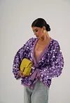 Women's Elegant Deep V-Neck Sequin Patchwork Jacket Coat