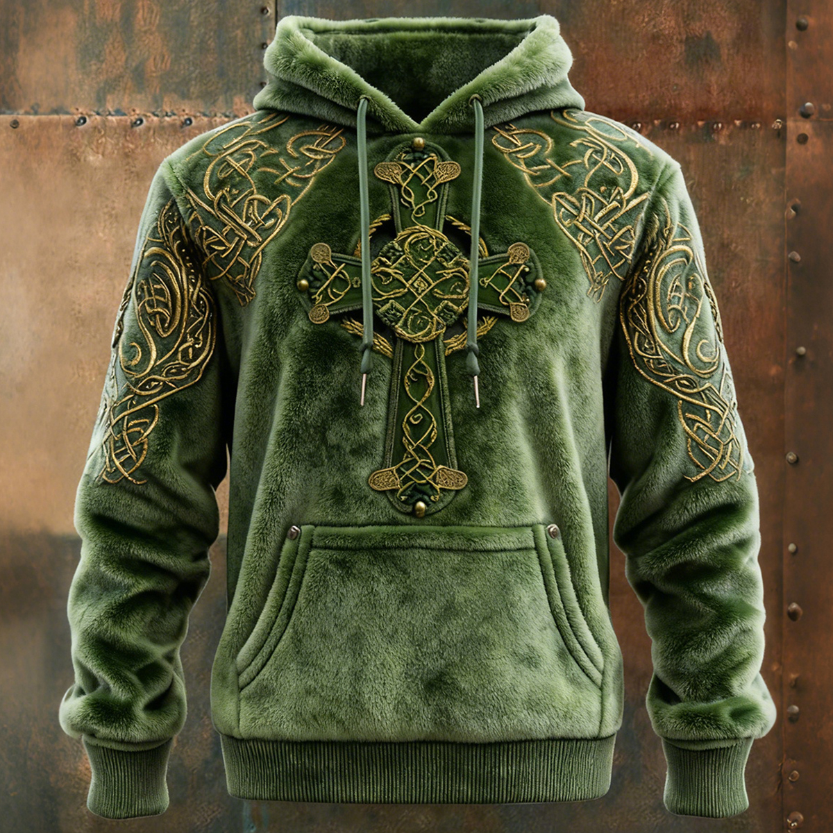 Men's Viking Celtic Pattern Art Flannel Cozy Warm Hooded elevenforest