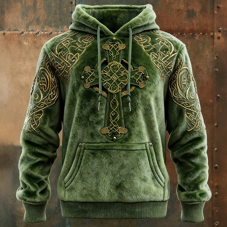 Men's Viking Celtic Pattern Art Flannel Cozy Warm Hooded