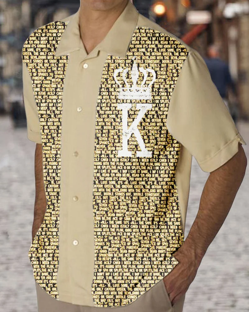 Men's Shirt KING Print Contrast Short Sleeves