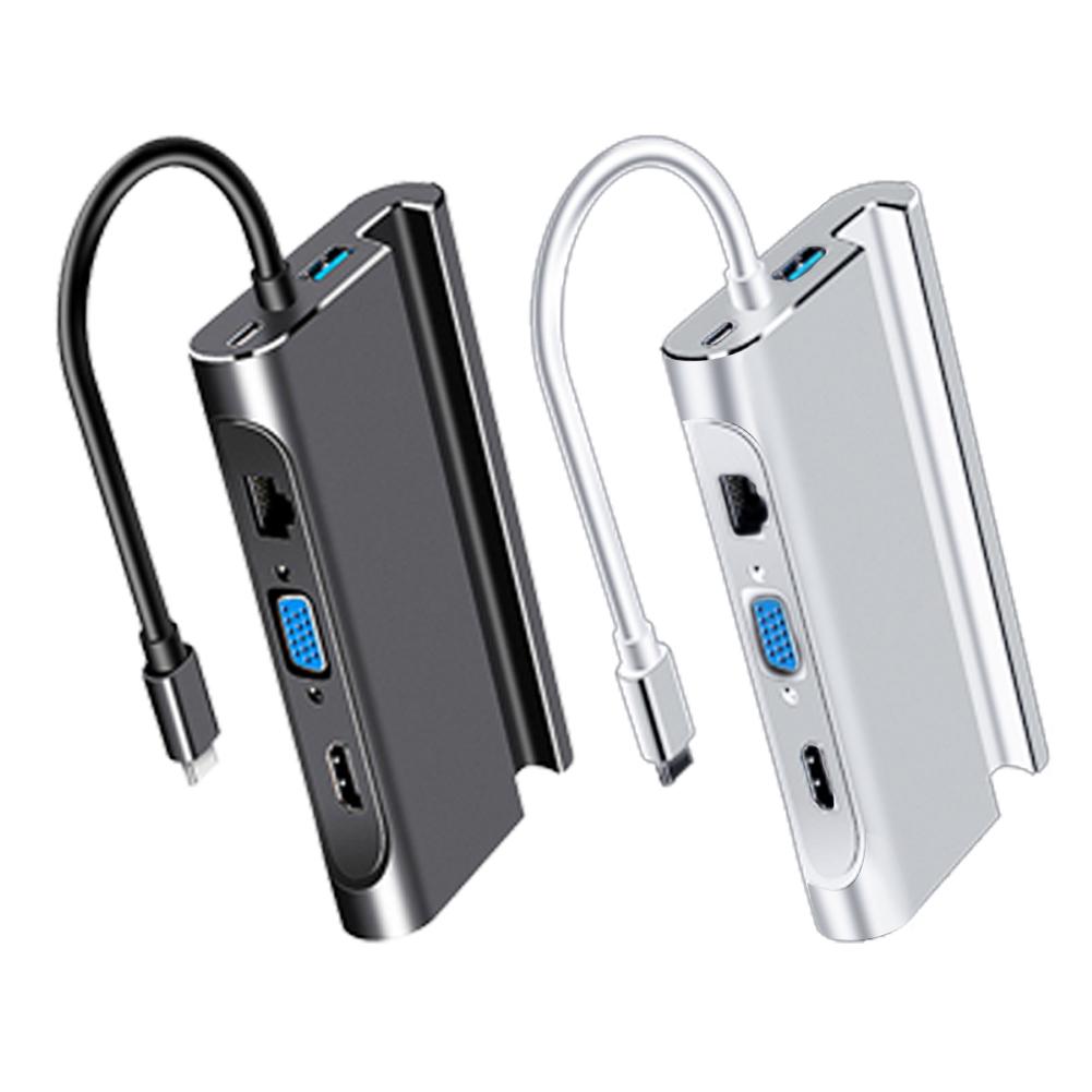 

7 in 1 Smart Dock Type-C HUB to USB3.0 RJ45 VGA HDMI-compatible PD Converter Adapter, Silver, 501 Original