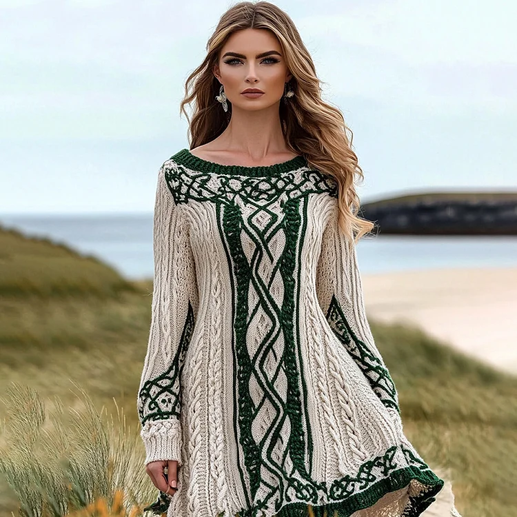 VChics Women's Celtic Knotted Cozy Long Sleeve Sweater Dress